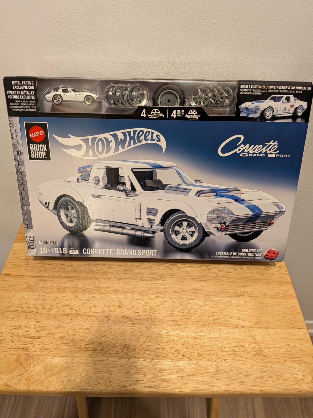 Mattel Hot Wheels Brick Shop White and Blue Corvette Grand Sport Building Set